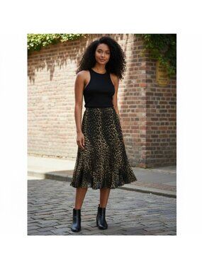 Vtg Dana Buchman Womens Skirt Size 8 Silk Animal Print Flared Flounce Y2K